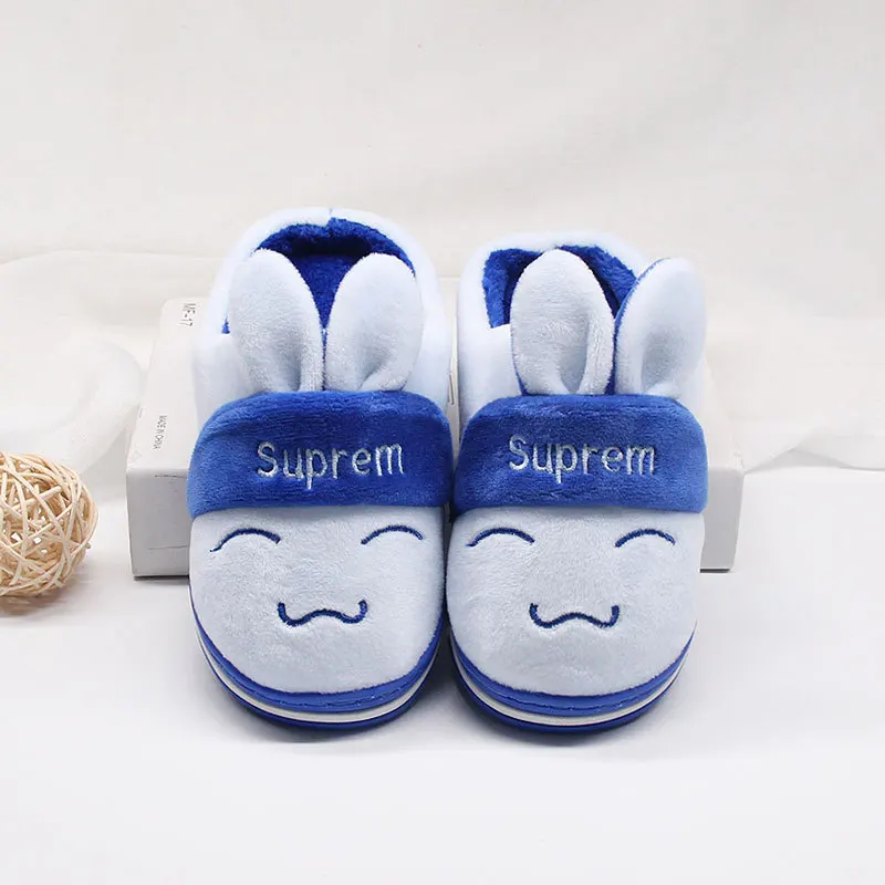 Детские домашние зимние тапочки Детская Хлопковая обувь с кроличьим мехом для