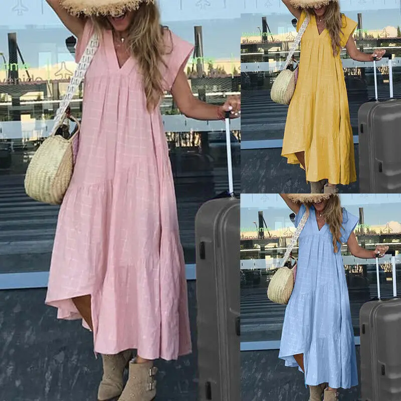 Винтажное женское одноцветное без рукавов Бохо С v-образным вырезом хлопок