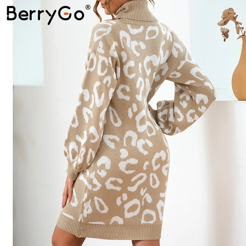 BerryGo элегантное леопардовое Короткое женское вечернее платье трикотажные