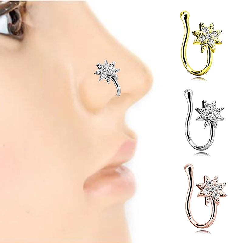 

1PC Fake Nose Ring No-piercing Nose Clip On Nose Crystal Nose Rings Fake Piercings Tragus Earrings Simple Nose Ring Jewelry