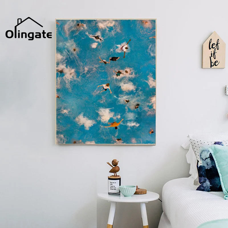 

Nordic Swimming Pool Aerial Photography Canvas Painting Cartoon Summer Swimming Party Wall Art One Piece Canvas Poster Home Deco