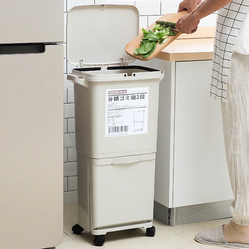 

Japanese Large Trash Can Kitchen Garbage Zero Waste Eco Friendly Waste Bins Pressing Type Basurero Cocina Cleaning Tools EH50WB