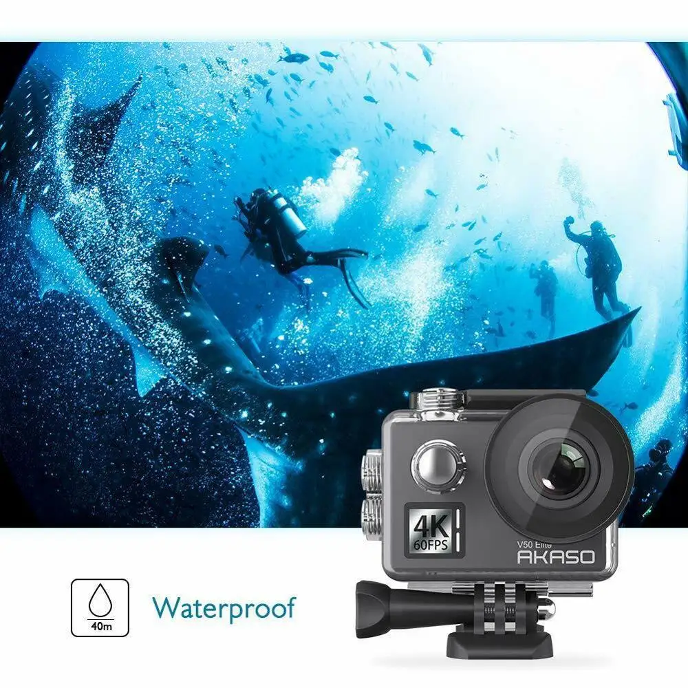 Экшн камера AKASO V50 Elite 4K/60fps сенсорный экран Wi Fi голосовое управление EIS 40 м