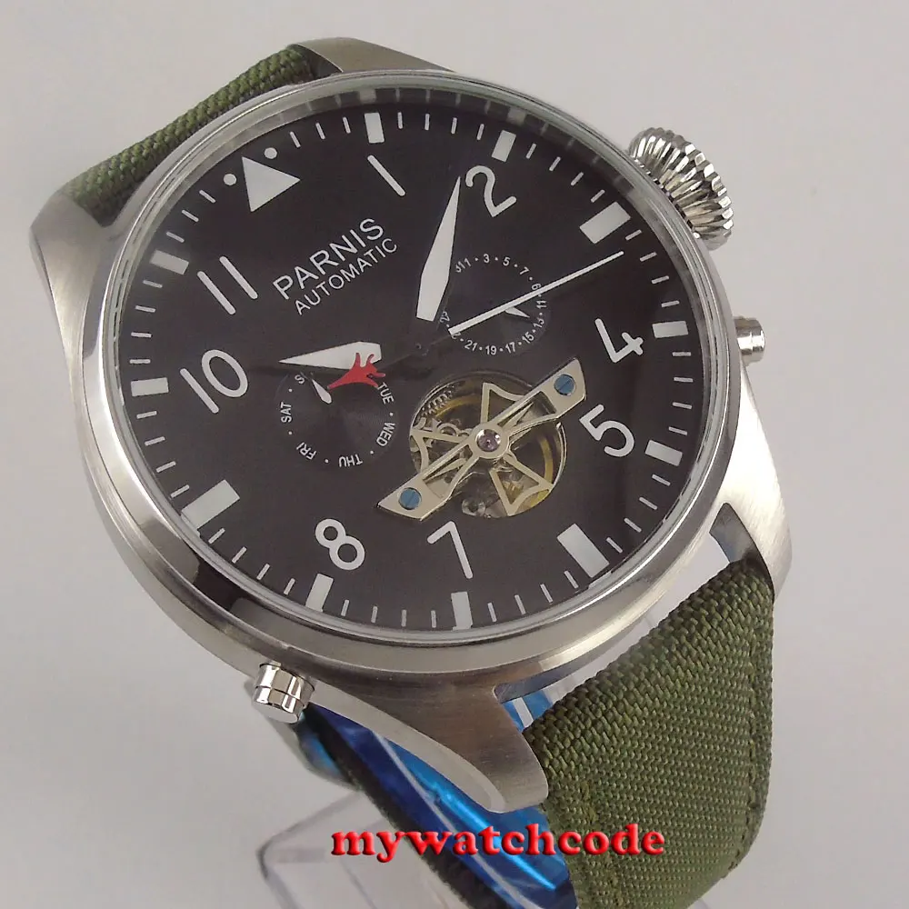 Мужские наручные часы parnis автоматические из нержавеющей стали с черным