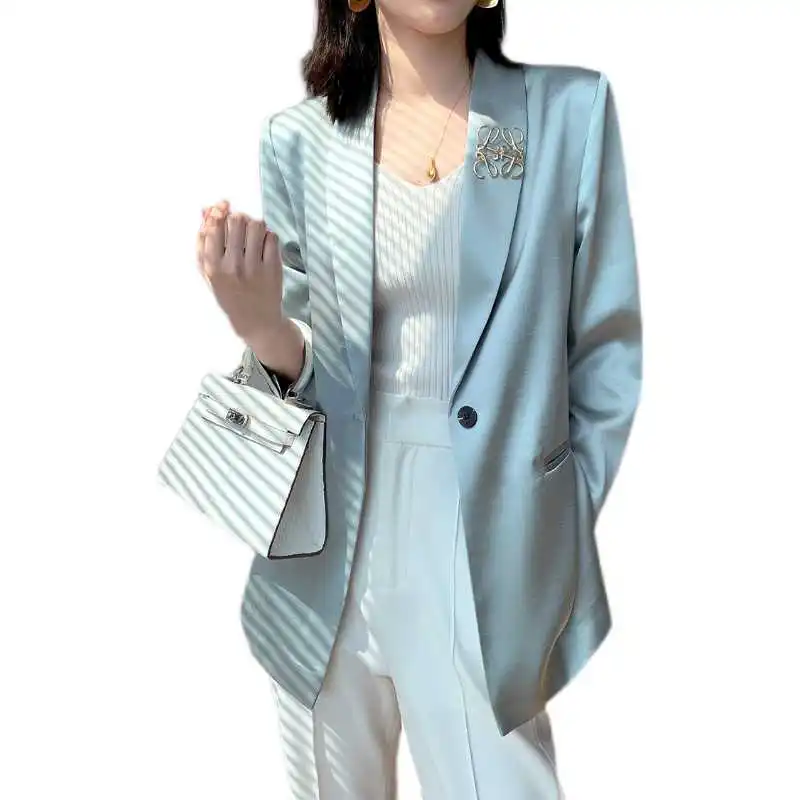 

LANMREM Women Summer Jacket Suits Elegant Checked Female Women's Blazer 2021 Autumn New Arrive One-button 2K2339