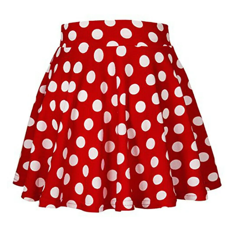

Women Ladies Mini Skirt Girl Polyester Short Dress Polka Dot Retro Elastic Waist
