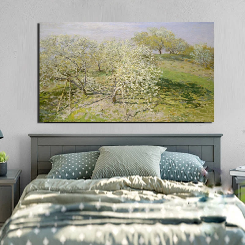

Claude Monet Spring Fruit Trees In Bloom Canvas Painting Living Room Home Decoration Modern Wall Art Oil Painting Poster Picture