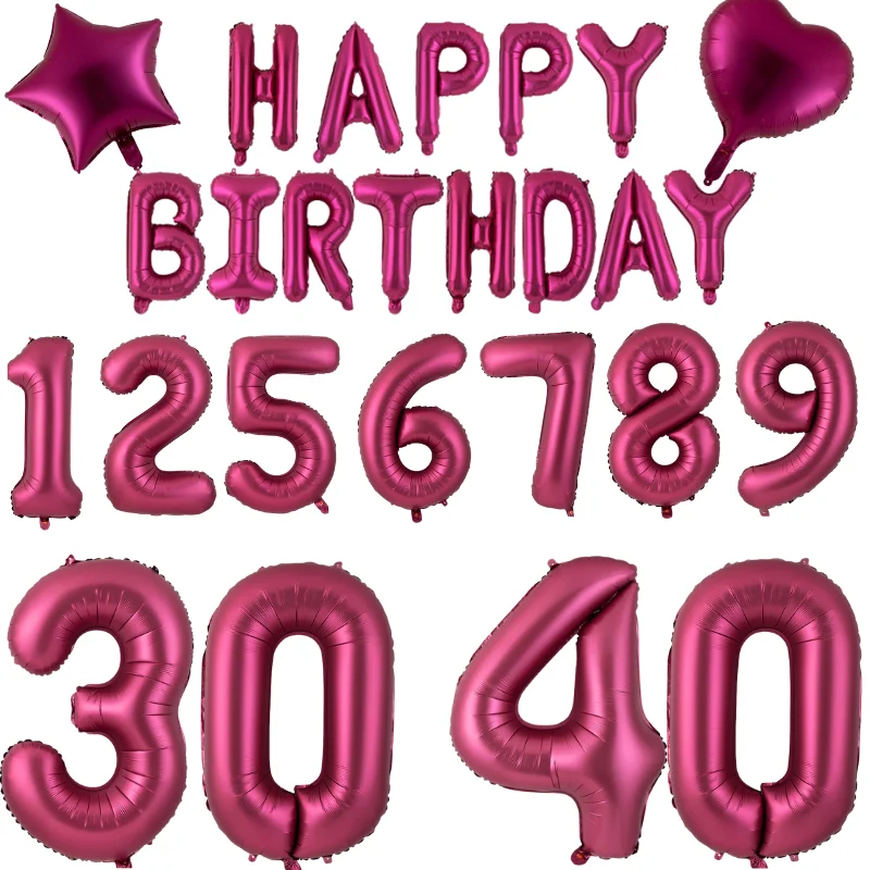 

16/18inch Wine red Metal Foil Balloon Happy Birthday Party Decoration Boy Girl Adults Wedding Birthday Ballons globos cumpleaño