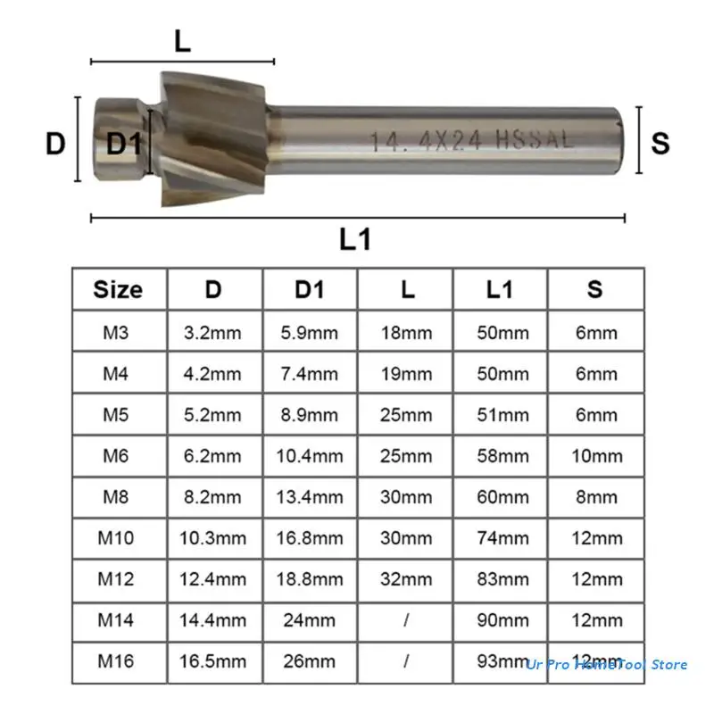 

7x 4T Counterbore End Mill M3-M12 Cutter High Toughness Straight Shank Steel M17E