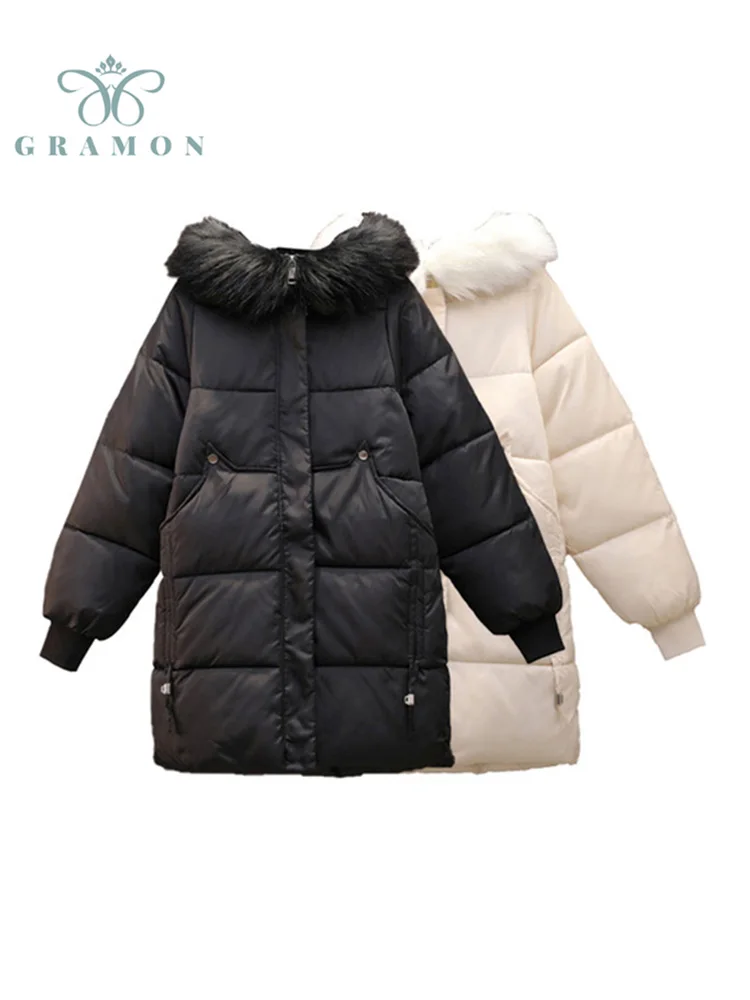 

Пуховик женский зимний с длинным рукавом и хлопковой подкладкой