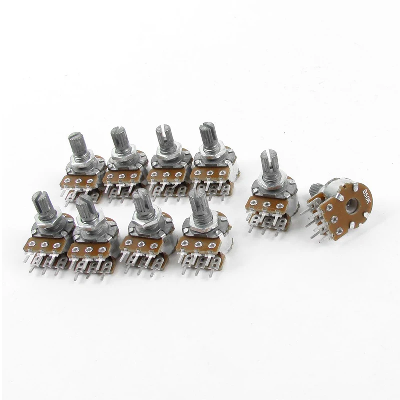 

Quality 10PCS Top Adjustment Linear Dual Knurled Shaft Potentiometer 50K Ohm B50K