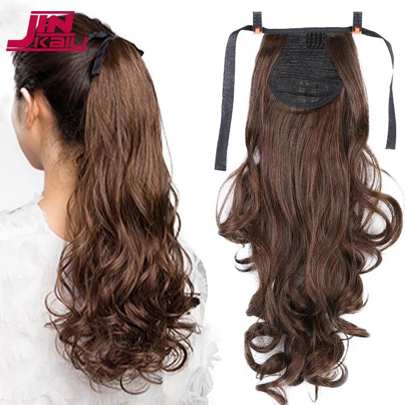 

JINKAILI Synthetic Ponytail Hair Extensions Brown Natural Black Long Curly Heat resistant Pony Tail Wig For Women