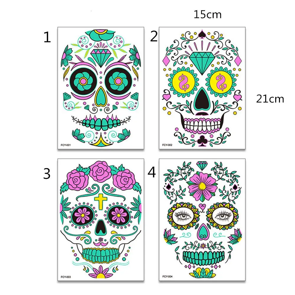 Новинка забавная светящаяся татуировка на Хэллоуин наклейка лицо с рисунком