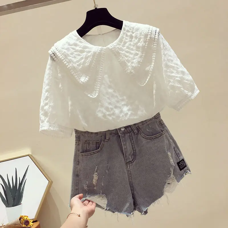 Шифоновая рубашка с кукольным воротником женская блузка и рубашки летние