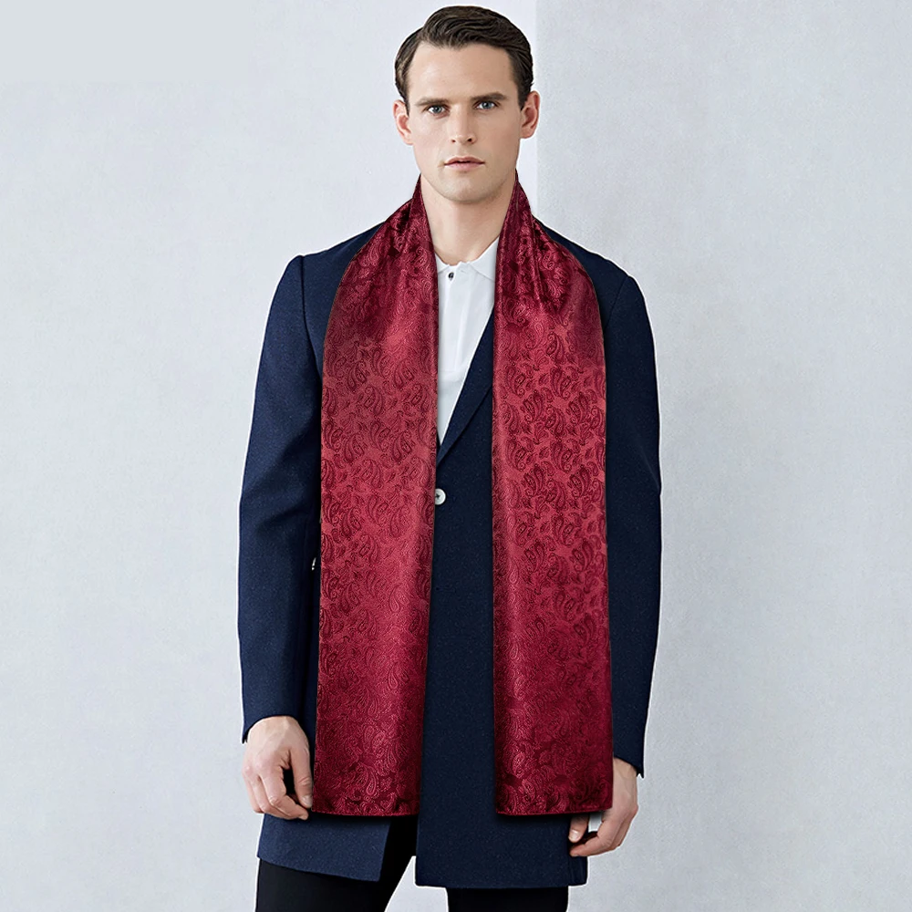 Fashion Red Men Scarf Jacquard Paisley Silk Scarf Autumn Winter Casual Business Suit Shirt Shawl Scarf 160*50cm Barry.Wang images - 6