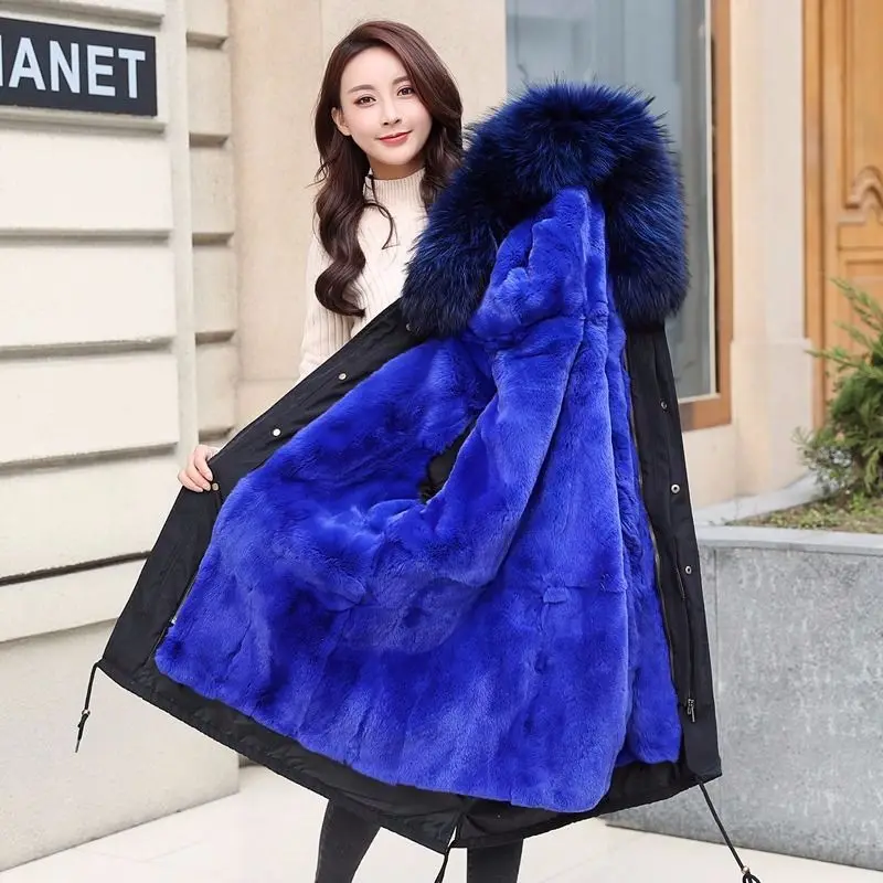 Large Real Fox Fur Collar 2019 Winter Jacket Women Long Outwear warm Female Down Coat Fur lining Parka Hooded Winter Coat Women