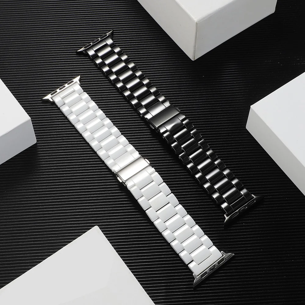 Ремешок из гладкой керамики для Apple Watch Band Series 6 5 4 3 черный/белый/розовый браслет