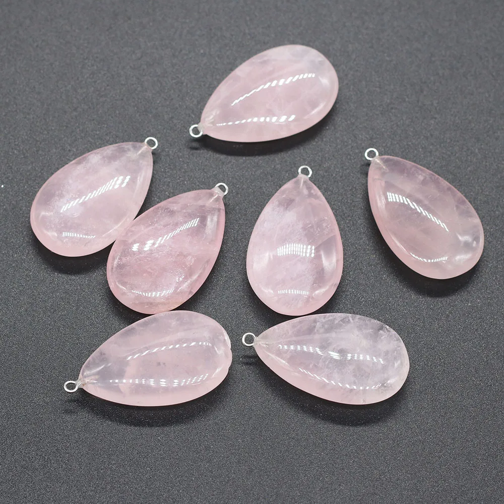 

2PC Water Drop Shape Natural Stone Charm Pendant Rose Quartzs for Nacklace Bracelet Accessories Jewelry Making DIY Size 22x38mm