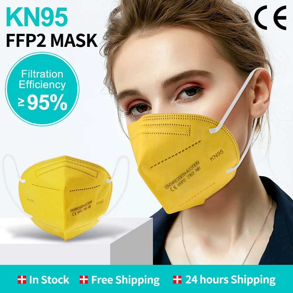 10-200 шт. FFP2 маска для лица KN95 противопыльная Защитная желтый рот респиратор 5 Слои