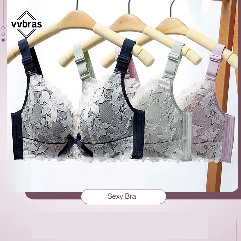 vvbras Push Up Bra Sexy Lace Bras For Women Wireless Plus Size Bralette Ultra-thin Flower Bra Underwear BCDE Full Cup Big Size