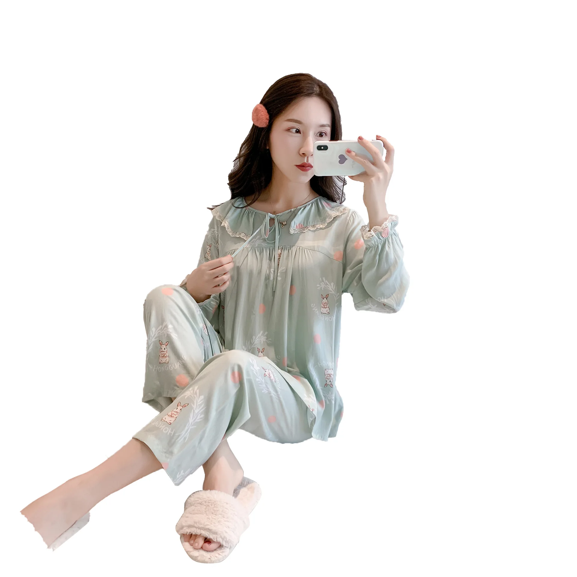 

2021 New Arrival Cotton Pajamas Suit Cute Lace Homewear 2PCS Sleep Set Intimate Lingerie Female Home Clothing Novelty Sleepwear