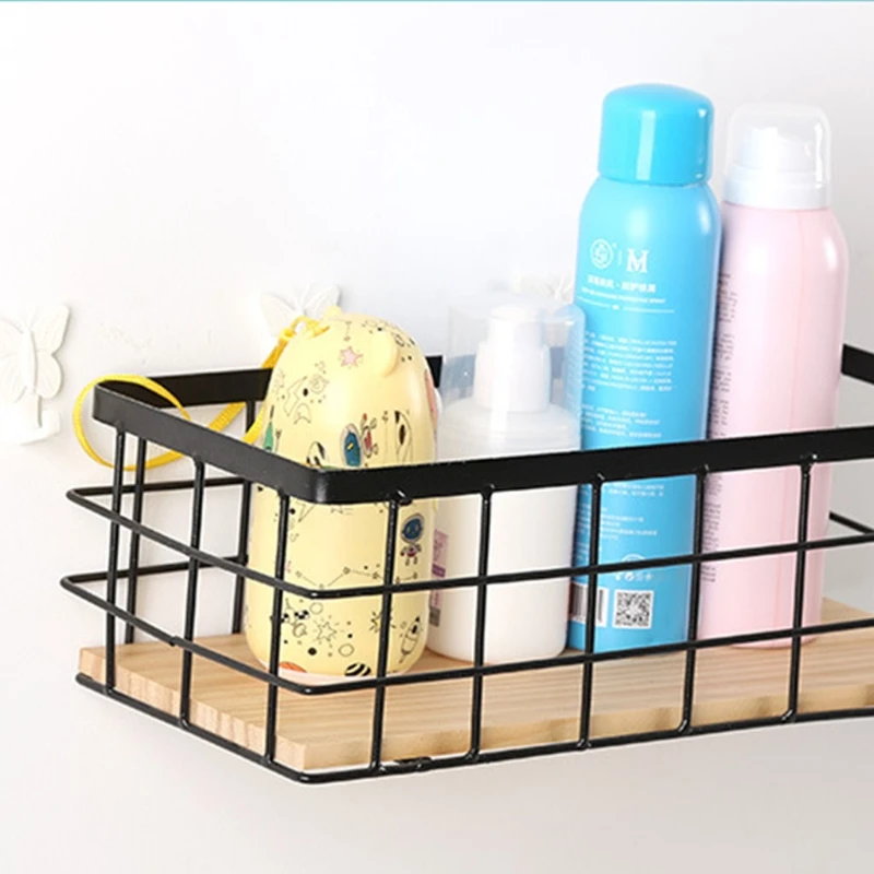 

Wrought Iron Wall Shelf Holder Bathroom Kitchen Hanging Basket Storage Household Hanging Rack Organizer