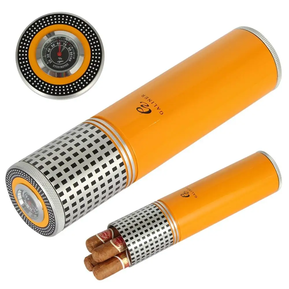 COHIBA труба металлическая для сигары путешествия Humidor коробка портативный 3 трубки сигары Чехол W/увлажнитель с гигрометром открытый хьюмидор для сигар банка