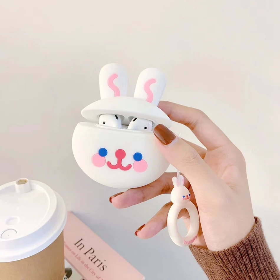 Rabbit Для AirPods случае 3D мультяшный наушник чехол для Apple Airpods 2 забавные интимные аксессуары защитную крышку с палец кольцо ремень - Цвет: Rabbit