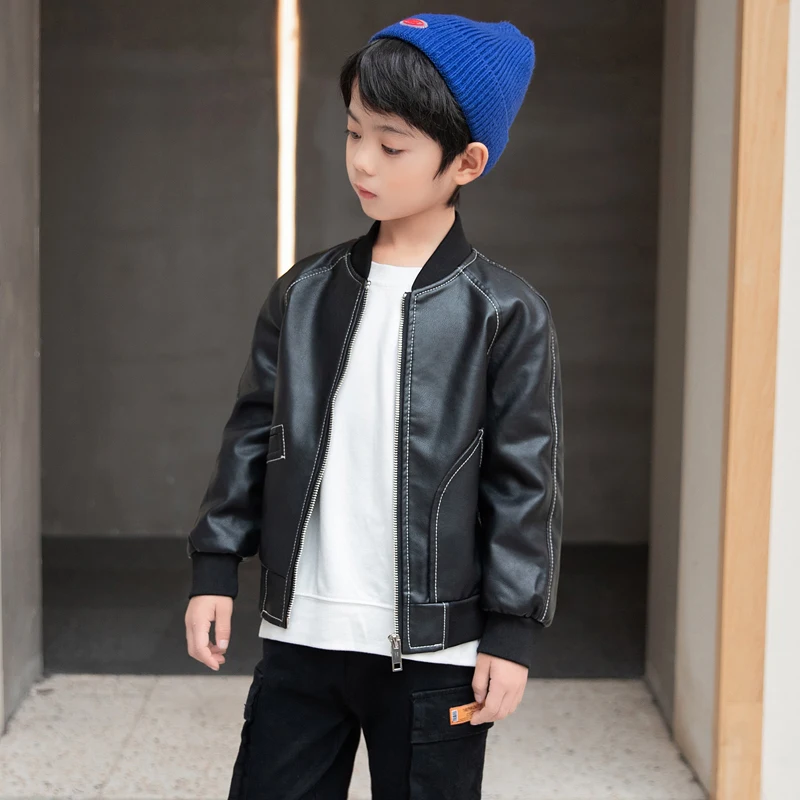 

Autumn New Children Clothes Pu Leather Jacket For Boys Cool Zipper Fashion Kids Coat Students Outerwear