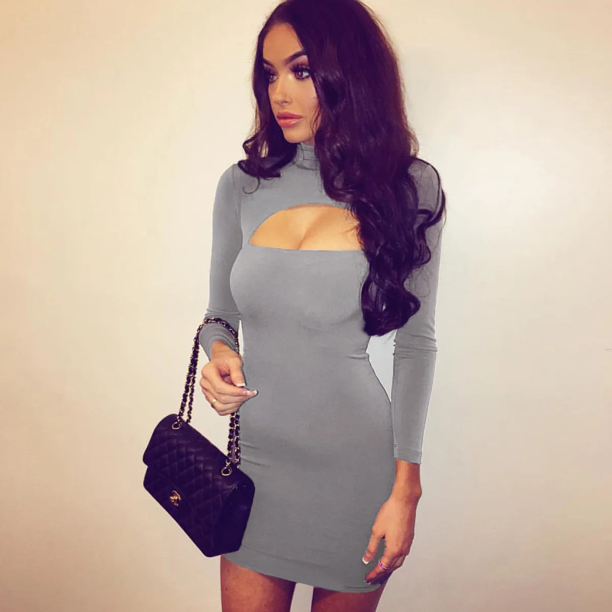 

Fall Winter Long Sleeve Party Dresses Women Sexy Fashion Sexy Chest Cut Out Slim Party Club Vestidos 2021 Casual Women's Dresses