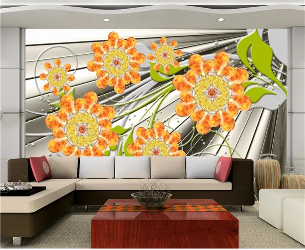 Большой заказ обои крутые металлические текстурные украшения цветы ТВ фон