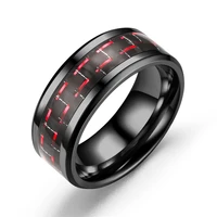 newest black red stainless steel black rings fashion carbon fiber rings men jewelry factory price wide 8mm
