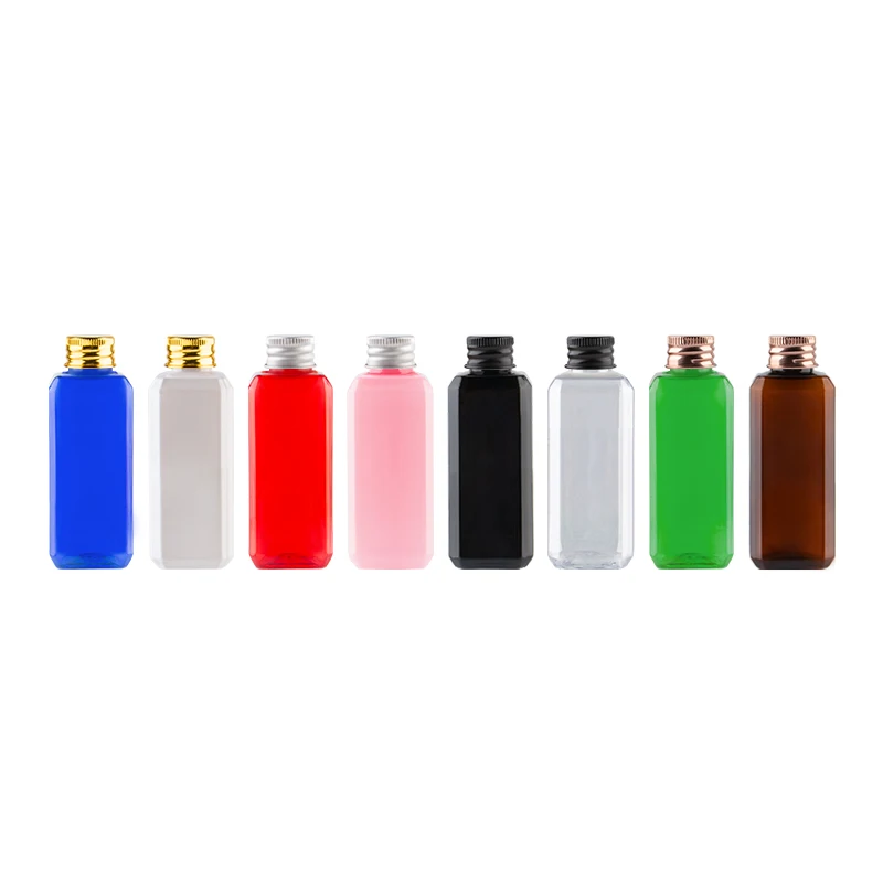 

50Pcs Empty Colored Plastic Small Containers With Gold Silver Bronze Black Aluminum Screw Caps 50ml Travel Bottle For Cosmetics