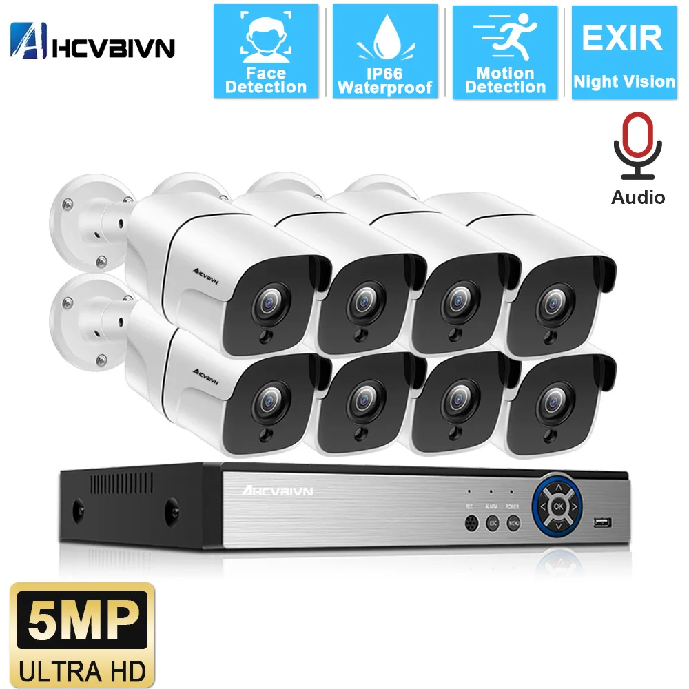 

H.265 8CH 5MP POE NVR Kit Security Camera System Audio IP Camera Face Detection Outdoor Security Video Surveillance Set