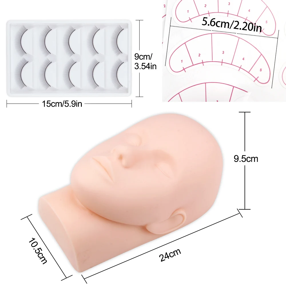Individual Practice False Eyelashes Under Eye Pads with Eyelash Mannequin Head Makeup Lashes Training Set Lash Supplies | Красота и