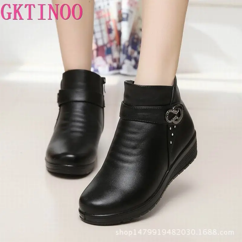 Зимние ботинки GKTINOO 2019 женская обувь зимние из мягкой кожи женские теплая