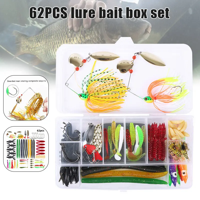 

62pcs Fishing Lure Set Kit Soft And Hard Lure Baits With Box Wide Variety Finshing Accessory Winter Fishing Tackle Goods