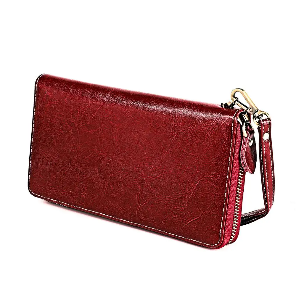 RFID Design Women Clutch Wallets Genuine Leather Women's Long Wallet Zipper Coin Purse Crazy Horse Cowskin Money Phone Bag | Багаж и