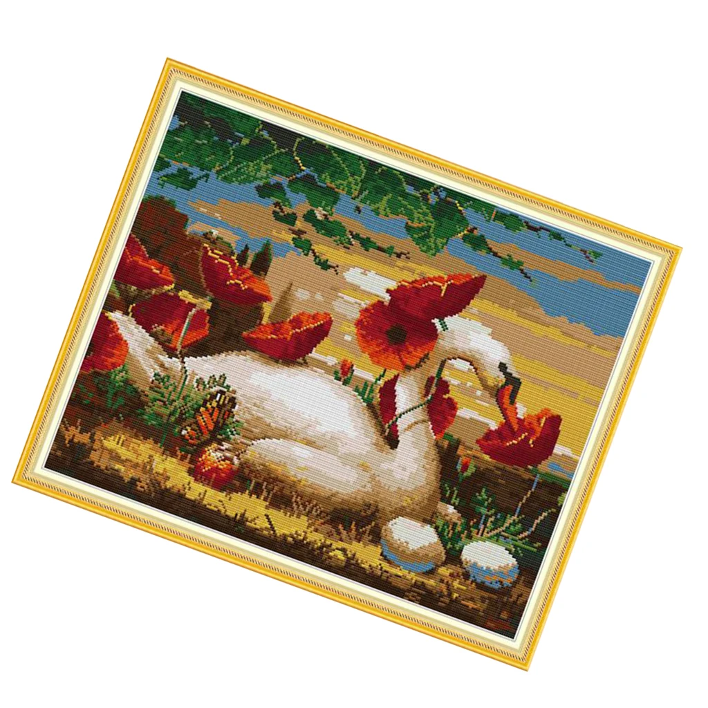 

Cross Stitch Kit Preprinted Cross Stitch Set - Swan And Flower Embroidery