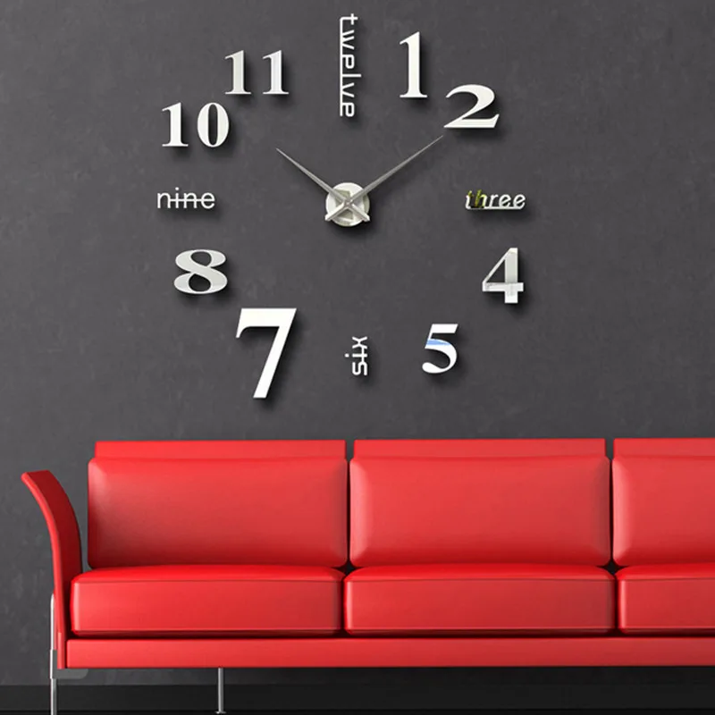 

Oversize 47inch Wall Clocks Fashion DIY Mirror Stickers Home Decoration Living Room Quartz Needle Digital Letter Wall Clock