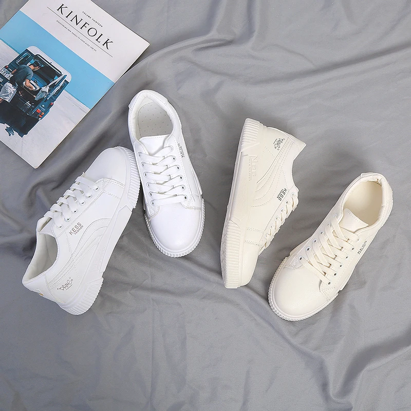 Новая модная мягкая кружевная кожа Повседневная маленькая белая обувь женские