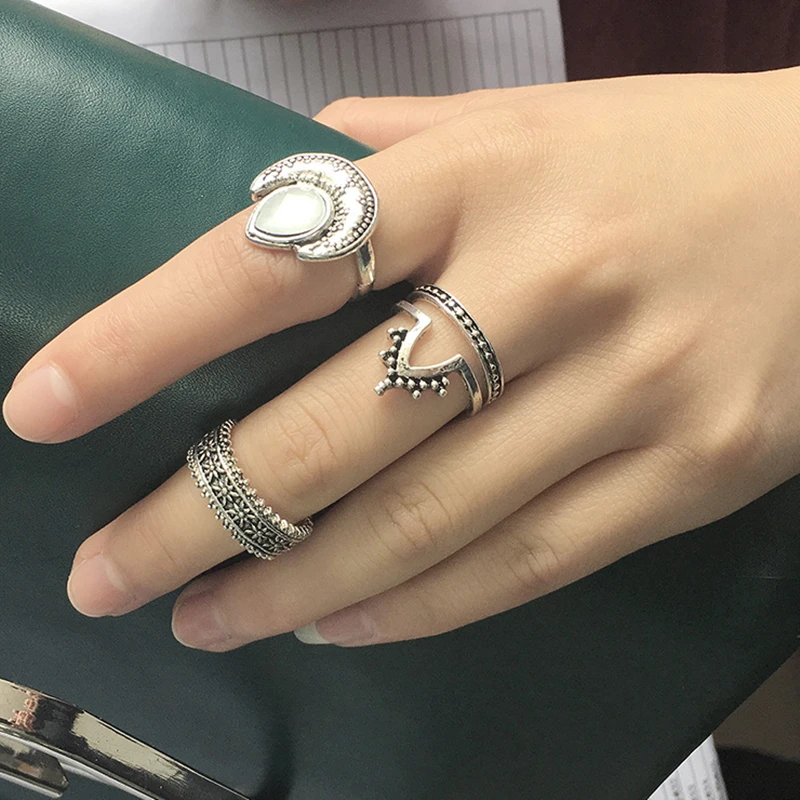 Модный комплект из 4 предметов/Гламурное женское золотое кольцо для среднего