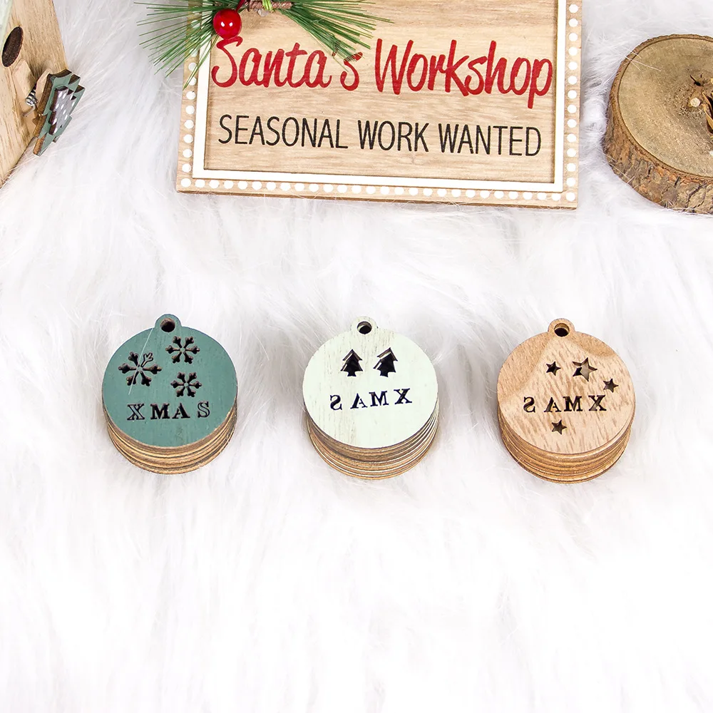 24PCS Colorful Hollow Christmas Snowflakes Wooden Pendants for Xmas Tree Ornaments Christmas Party Home Decorations Kids Gift - Цвет: round