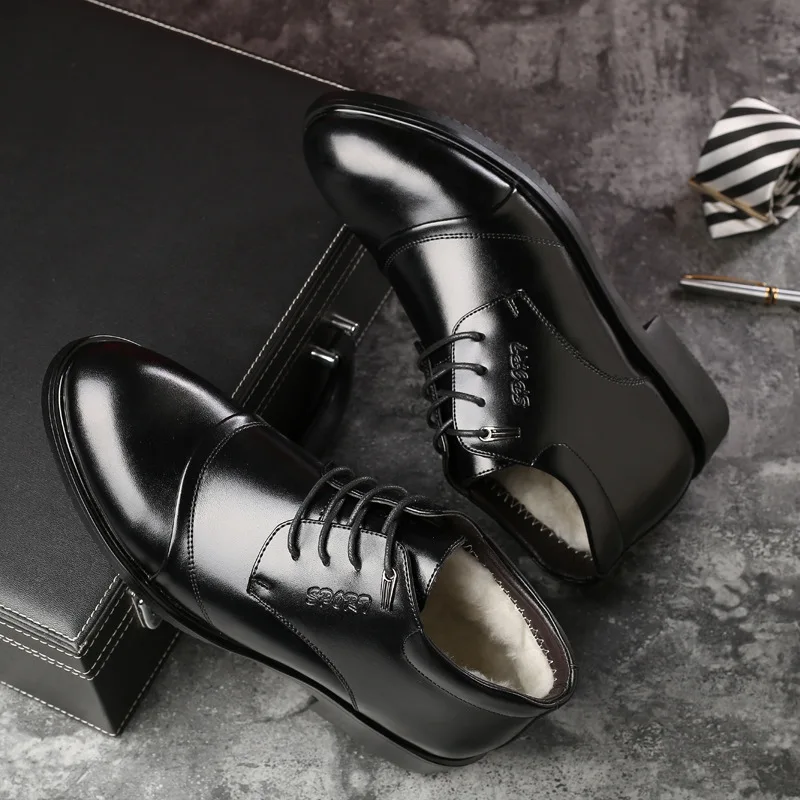 Мужские кожаные ботинки ручной работы Черные Теплые ботильоны Классическая