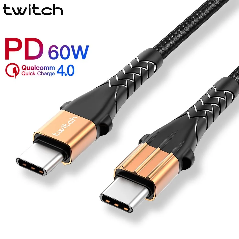 Twitch USB Type C к кабель для быстрой зарядки Xiaomi Mi 8 9 60 Вт PD QC 4 0 USBC Macbook Samsung Galaxy S10 S9