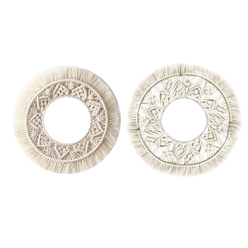 

2 Pcs Handmade Woven Wall Hanging Mirror Frame Boho Macrame Tassel Wall Mirror Tapestry, A & B