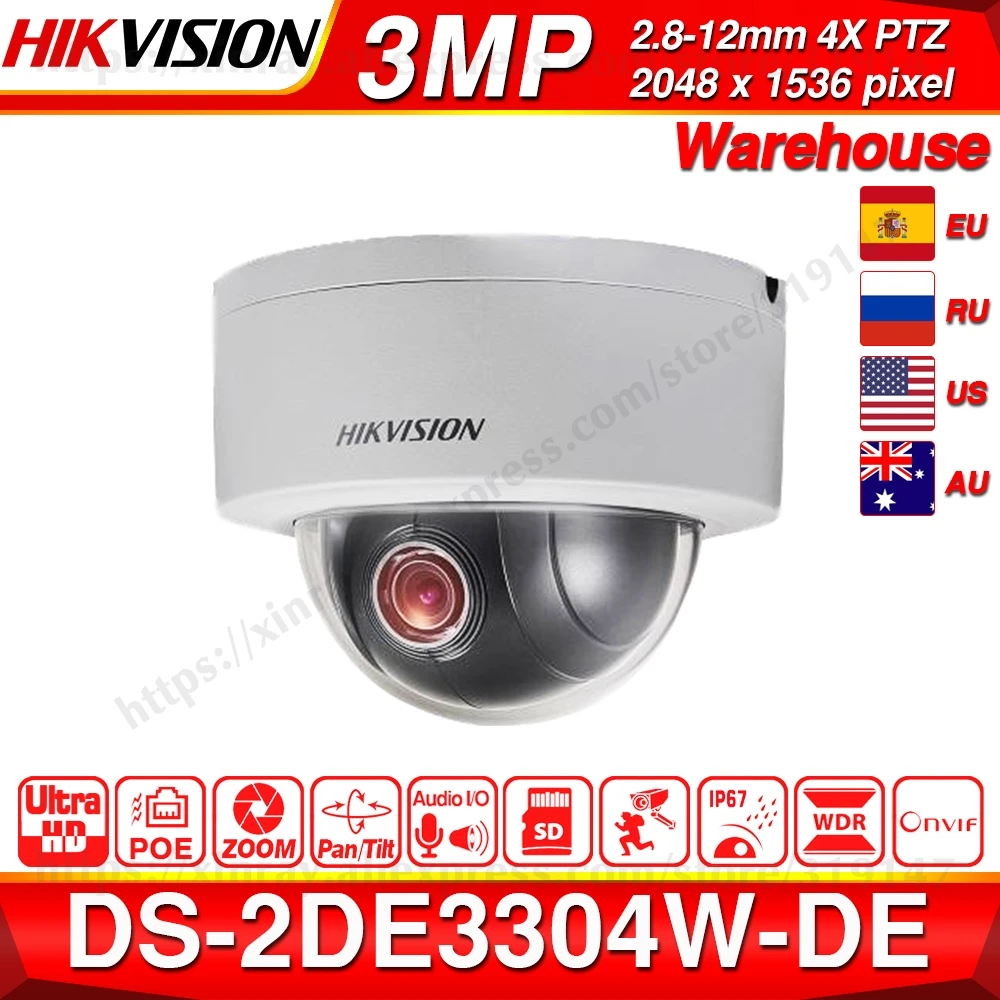 Hikvision PTZ камера DS-2DE3304W-DE 3MP IP Сетевая купольная IP камера Камера 4X Оптический зум 2-полосная аудио Поддержка Ezviz удаленного просмотра