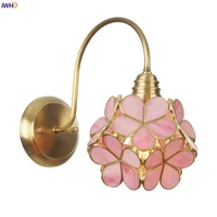 iwhd nordic style led wall light fixtures bedroom porch stair bar pink glass copper modern wall lamp sconce applique murale