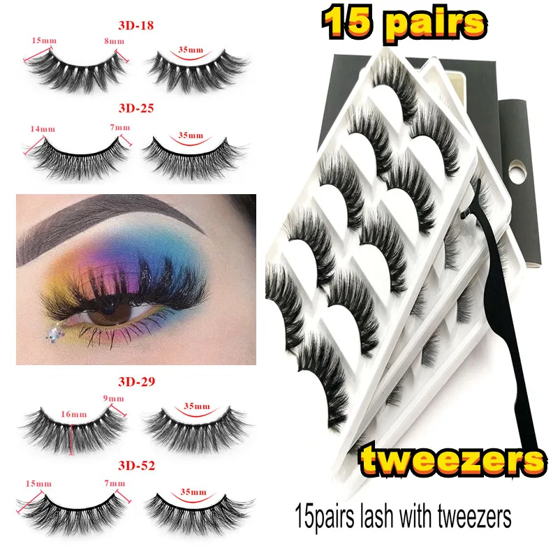 

С пинцетом 15 пар 3D Искусственные норковые ресницы натуральные густые Длинные Накладные ресницы драматические накладные ресницы Макияж Нар...