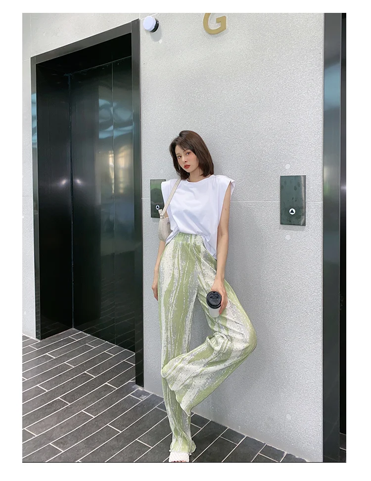 Горячая Распродажа модные черно-белые прямые длинные брюки миаке со складками и